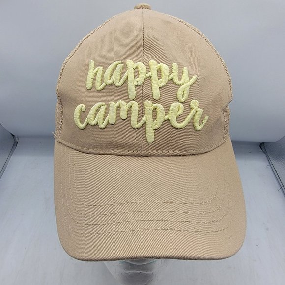 C.C Happy Camper Womens Ponycap Adjustable Hat Cap Comfort Breathable Casual - Picture 1 of 9
